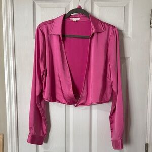 Gianni Bini Fuchsia Long-Sleeve Tie-Front Blouse